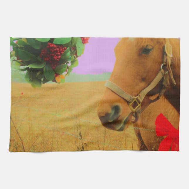 Retro pink sky Christmas Horse Towel (Horizontal)
