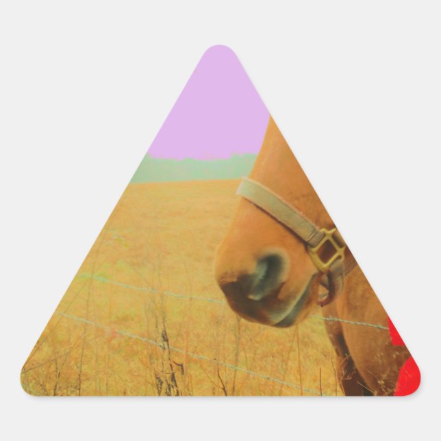 Retro pink sky Christmas Horse Triangle Sticker (Front)