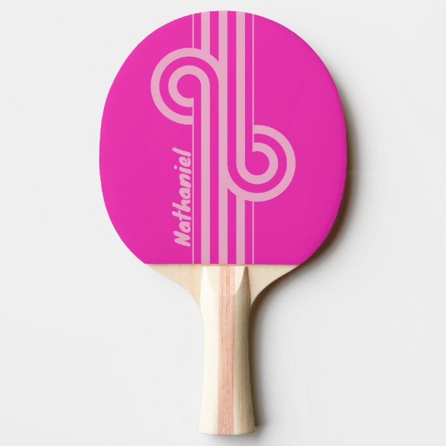 Retro Pink Sky Dual Stripe Loop with Name Ping Pong Paddle (Back)
