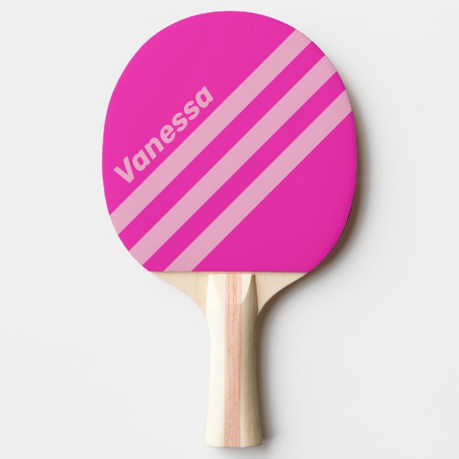 Retro Pink Sky Three Angled Striping with Name Ping Pong Paddle (Front)