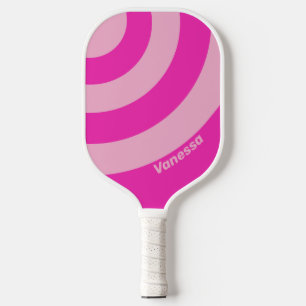 Retro Pink Sky Three Circle Stripe with Name Pickleball Paddle