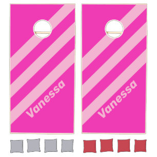 Retro Pink Sky Three Stripes with Name Cornhole Set