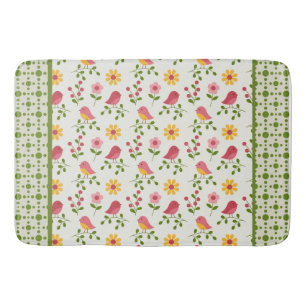 Retro Pink Spring Birds Panel Bath Mat