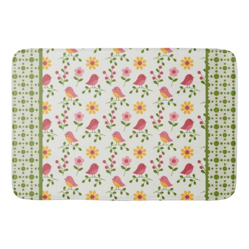 Retro Pink Spring Birds Panel  Bath Mat