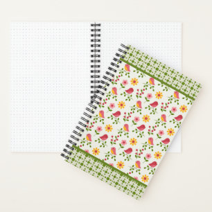 Retro Pink Spring Birds Panel Bullet Journal