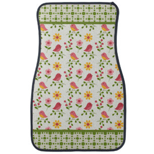 Retro Pink Spring Birds Panel Car Floor Mat