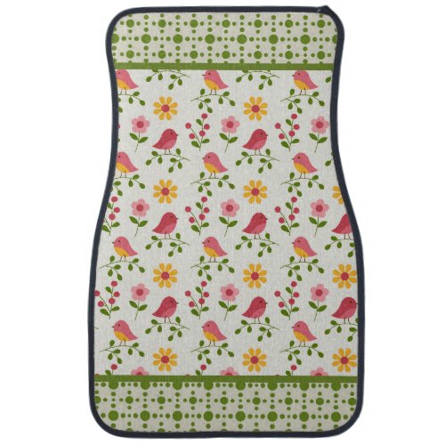 Retro Pink Spring Birds Panel  Car Floor Mat