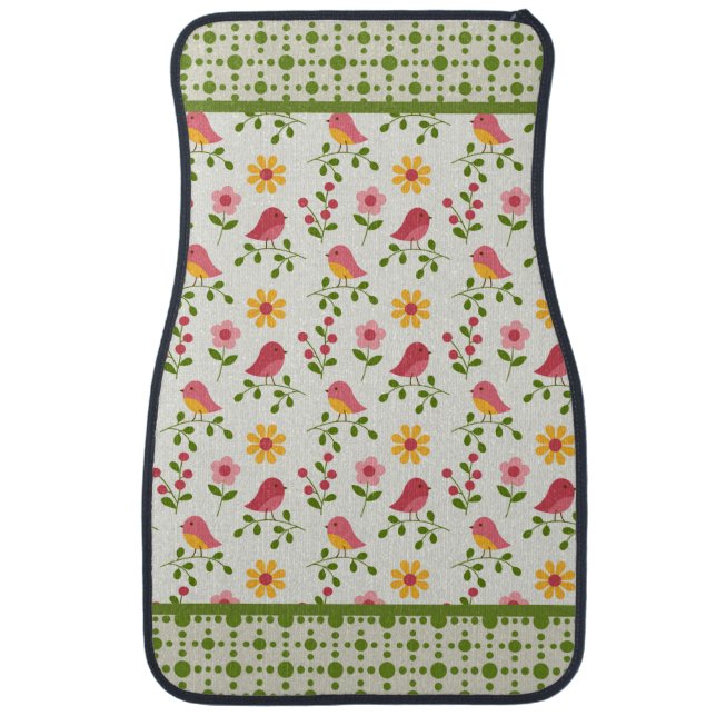 Retro Pink Spring Birds Panel  Car Floor Mat (Front)