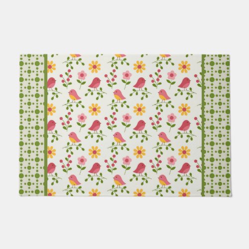 Retro Pink Spring Birds Panel  Doormat