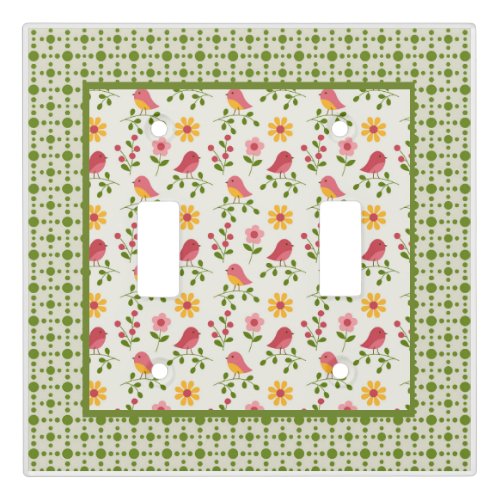 Retro Pink Spring Birds Panel  Light Switch Cover