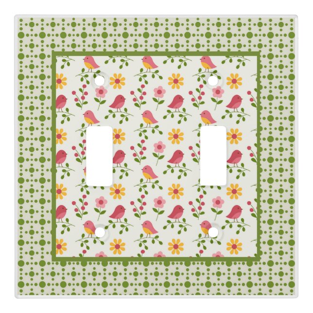Retro Pink Spring Birds Panel  Light Switch Cover (Front)
