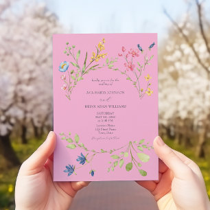 Retro Pink Spring Wedding Invitation