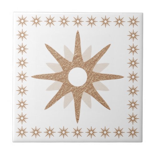 Retro Pink Starburst Design Ceramic Tile