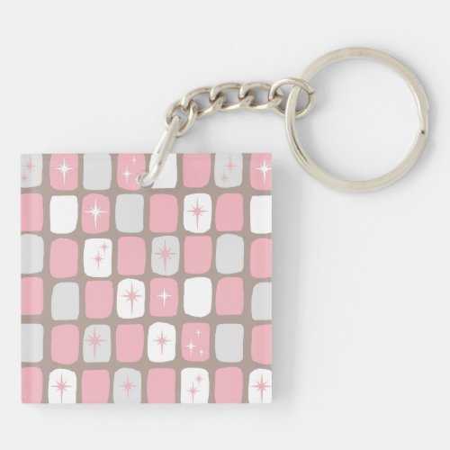 Retro Pink Starbursts Acrylic Keychain