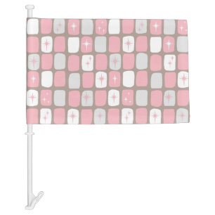 Retro Pink Starbursts Car Flag