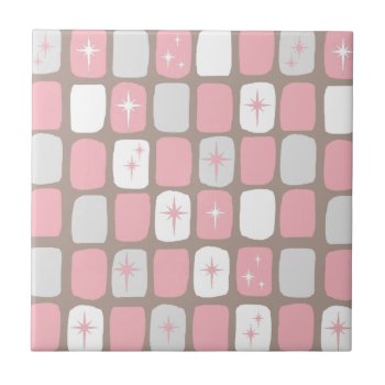 Retro Pink Starbursts Ceramic Tile by StrangeLittleOnion at Zazzle