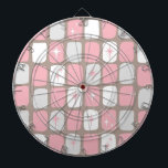 Retro Pink Starbursts Dart Board<br><div class="desc">This Retro Pink and White Starbursts Dart Board is so adorably space age you won’t be able to contain your enthusiasm. And, why would you want to? This 1960’s mid century modern inspired design features a dark heather grey background and rows of perfectly imperfect rectangles in turquoise, white, and dove...</div>