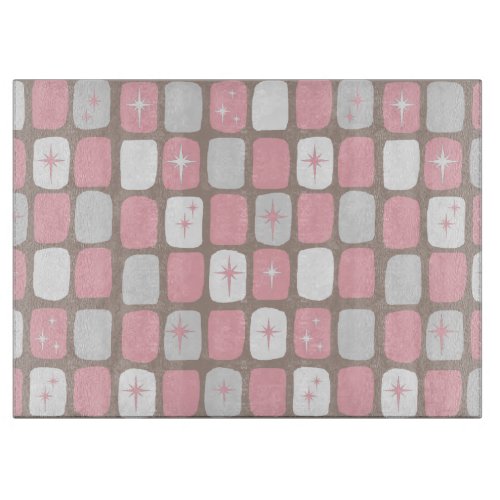 Retro Pink Starbursts Glass Cutting Board