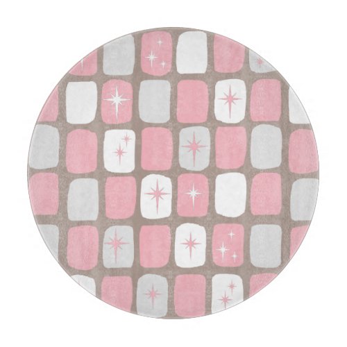 Retro Pink Starbursts Glass Cutting Board