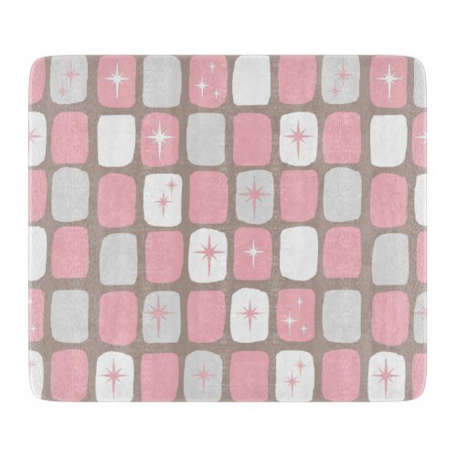 Retro Pink Starbursts Glass Cutting Board