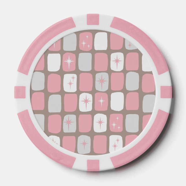 Retro Pink Starbursts Poker Chips (Front)