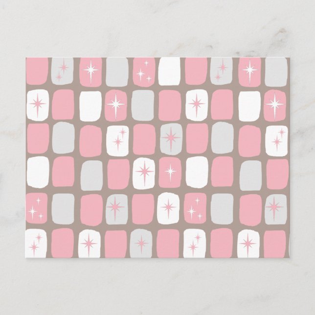 Retro Pink Starbursts Postcard (Front)