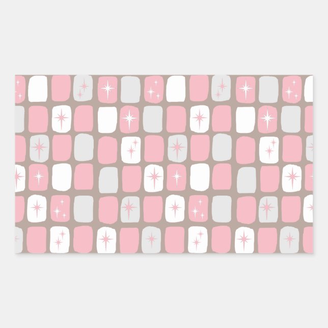 Retro Pink Starbursts Rectangle Stickers (Front)