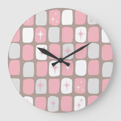 Retro Pink Starbursts Round Wall Clock