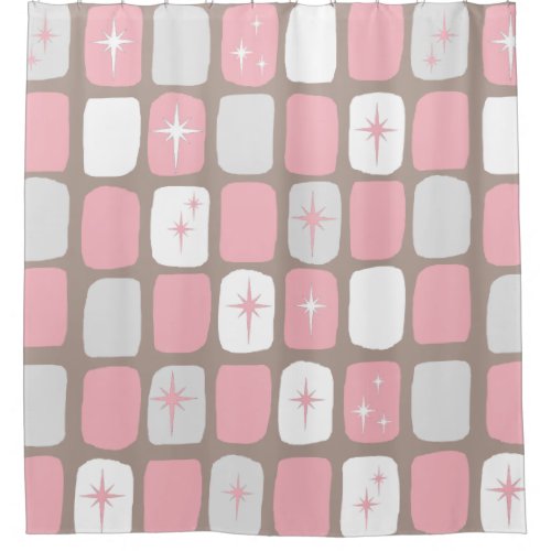 Retro Pink Starbursts Shower Curtain large print