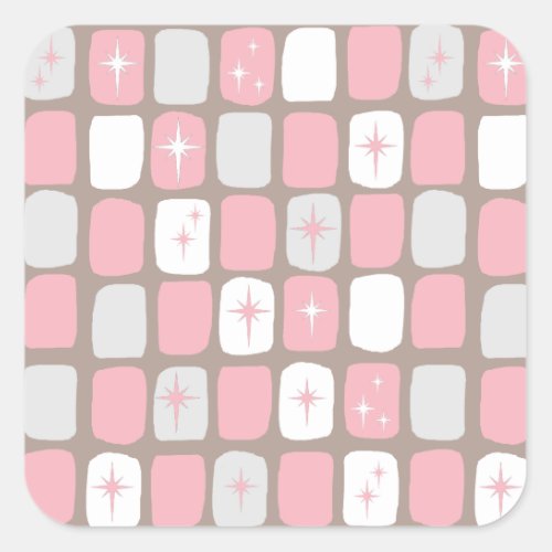 Retro Pink Starbursts Square Stickers