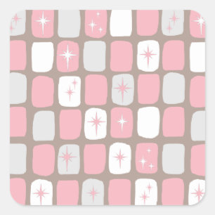 Retro Pink Starbursts Square Stickers