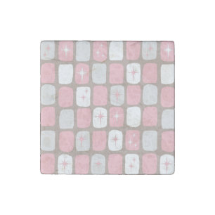 Retro Pink Starbursts Stone Magnet