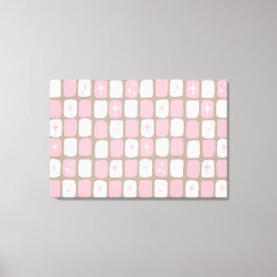 Retro Pink Starbursts Wrapped Canvas Print