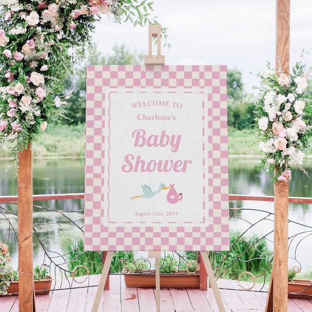 Retro Pink Stork Girl Baby Shower Welcome Sign (Retro Pink Stork Girl Baby Shower Welcome Sign
)