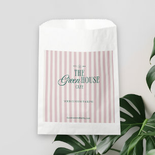 Retro Pink Stripe Green Bakery Cafe Logo Branded Favor Bag