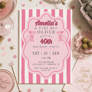 Retro Pink Stripe Martini Birthday Party Invitation