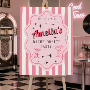 Retro Pink Striped Bachelorette Party Welcome  Foam Board