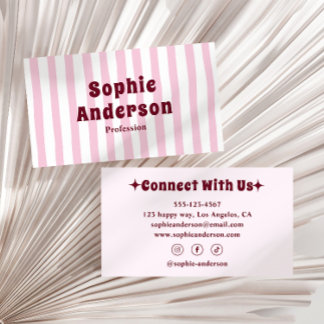Retro Pink Striped Business Card