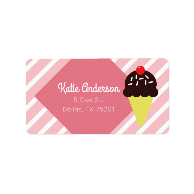 Retro Pink Striped Ice Cream Custom Address Labels (Front)