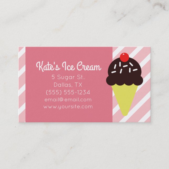 Retro Pink Striped Ice Cream Shop Business Cards (Front)