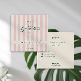 Retro Pink Stripes Green Business Logo Preppy Square Business Card
