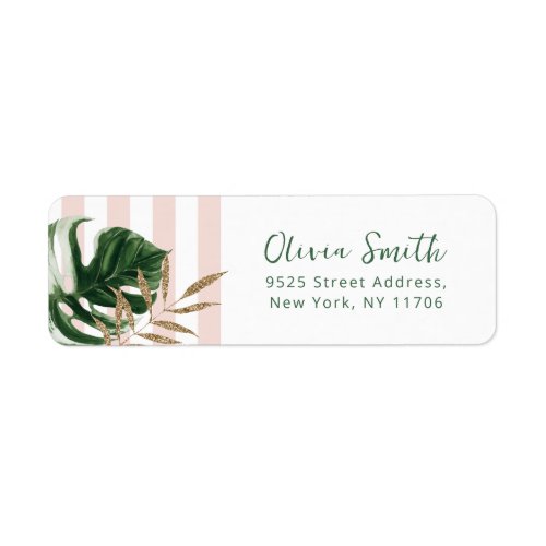 Retro pink stripes tropical return Address Label