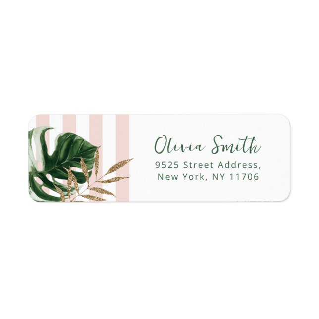 Retro pink stripes tropical return Address Label (Front)