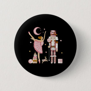 Retro Pink Sugar Plum Fairy Nutcracker Christmas C Button