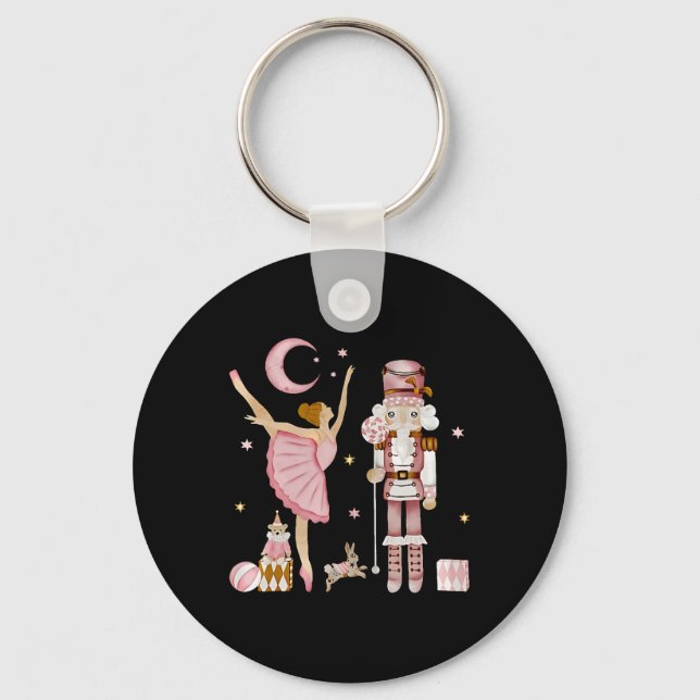 Retro Pink Sugar Plum Fairy Nutcracker Christmas C Keychain (Front)