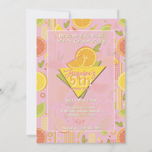 Retro Pink Summer Citrus Fruit Birthday Invitation