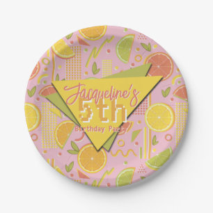 Retro Pink Summer Citrus Fruit Birthday Paper Plates
