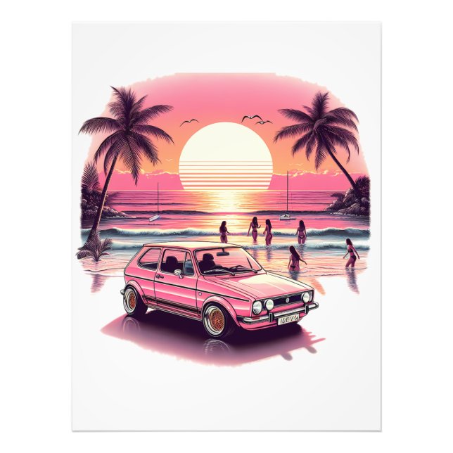 Retro Pink Summer Sunset Beach Vibe Photo Print (Front)