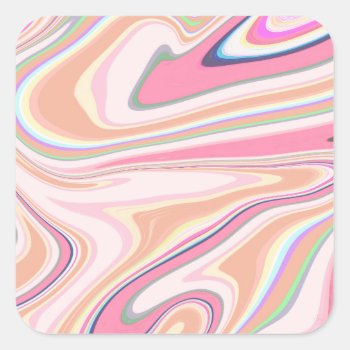Retro Pink Swirl Liquid Painting Aesthetic Design Square Sticker by InovArtS at Zazzle