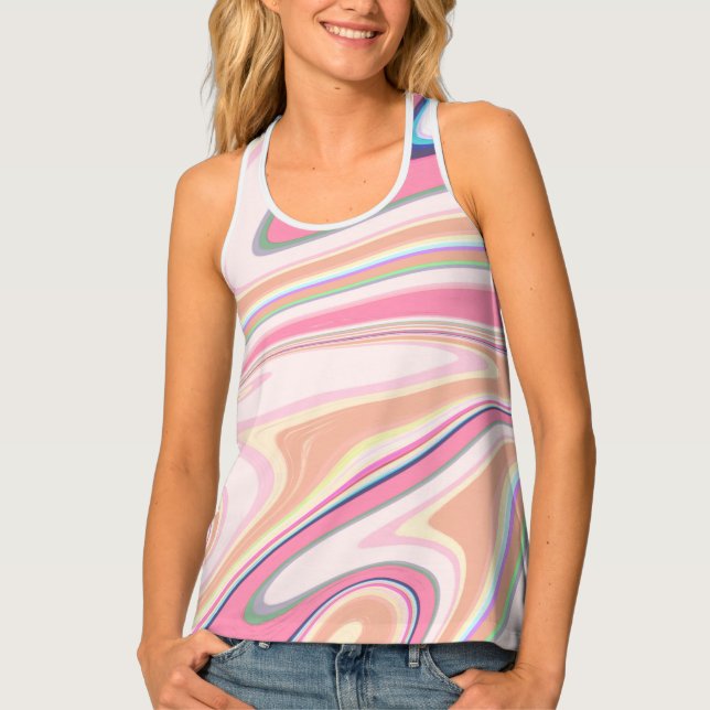 Retro Pink Swirl Liquid Painting Aesthetic Design Tank Top (Front)